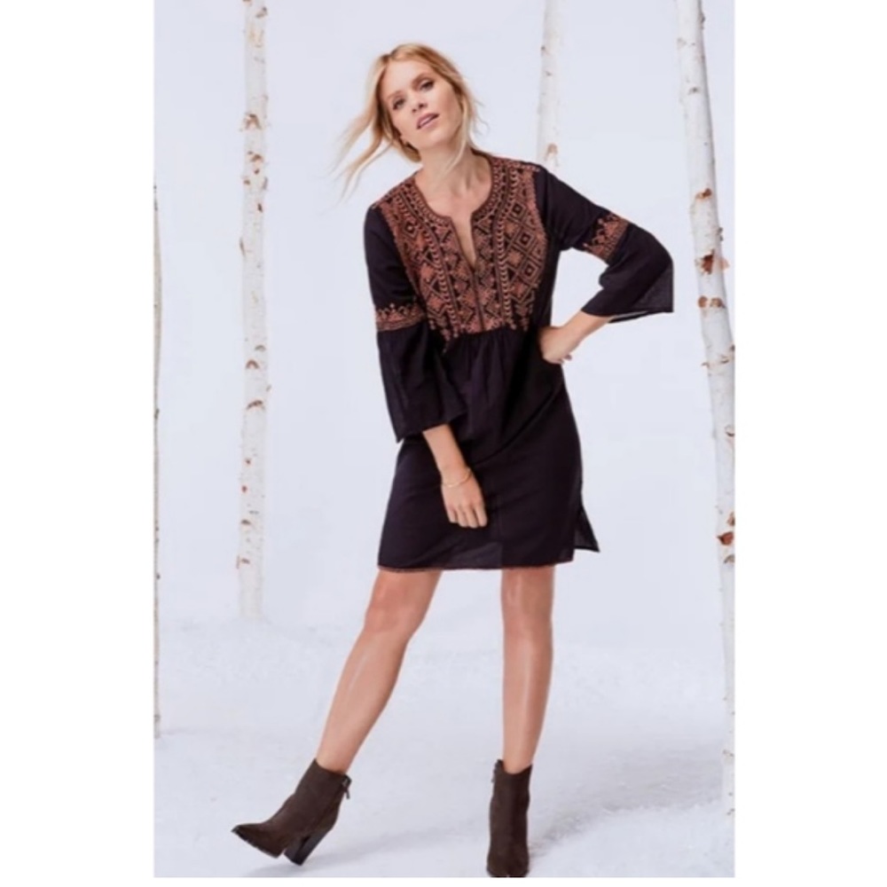 Johnny Was Dress Sz M Black Boho Tunic Dress Designer Swimsuit Coverup